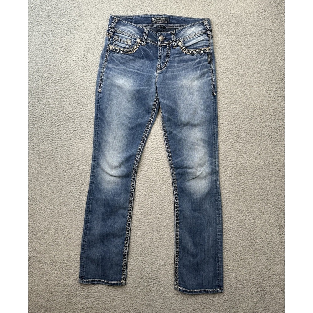 Silver Jeans Suki Mid Slim Bootcut Womens 28x33 Embellished Curvy Blue